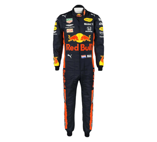 F1 racing suit with Red Bull and Puma branding on a white background