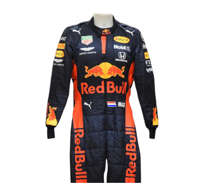 Red Bull racing suit on a mannequin with visible branding