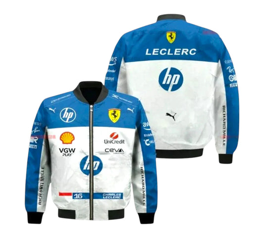 2025 Charles Leclerc Ferrari HP F1 Bomber Jacket ‚Äì Official Replica Edition
