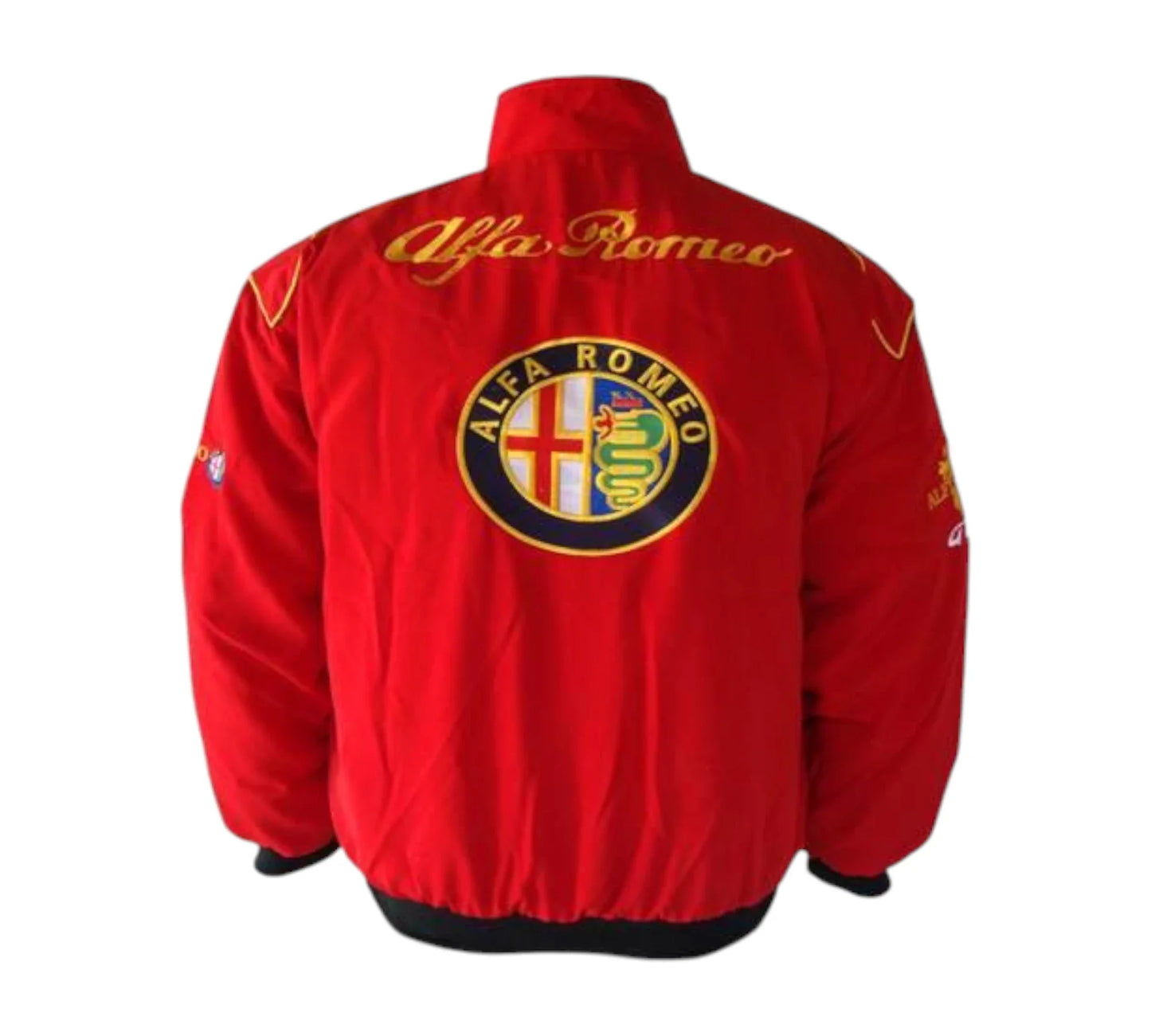 Red jacket with Alfa Romeo logo on a white background