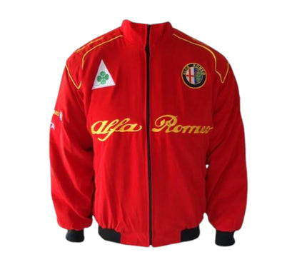 Red Alfa Romeo jacket with logo on a white background