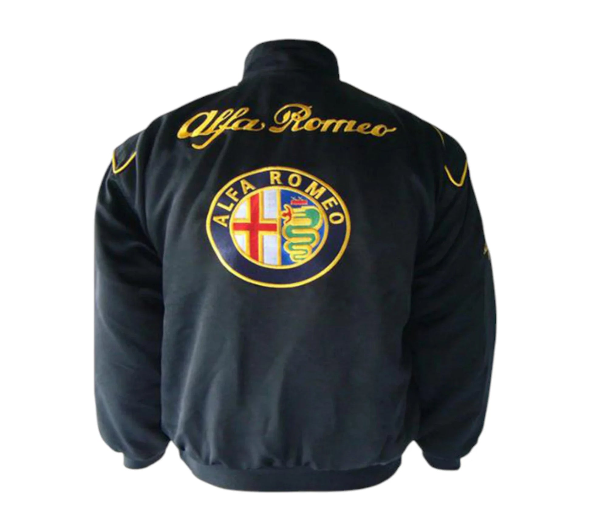 Black jacket with Alfa Romeo logo on a white background