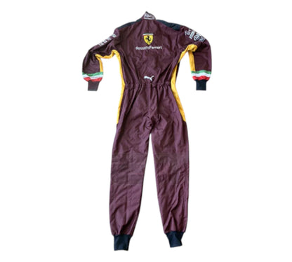 Maroon racing suit with Ferrari logo on a white background